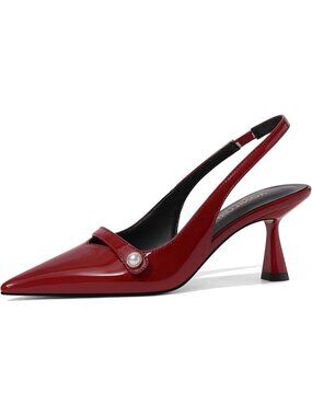Women's Burgundy Kitten Heel Slingback Low Heel Pumps Dress Shoes Pointed Toe
